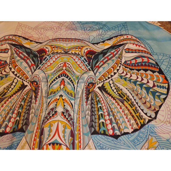 HUGE Prissy Jane Round Elephant Beach Towel 5 FEET ACROSS Psychedelic Elephant - Picture 2 of 6